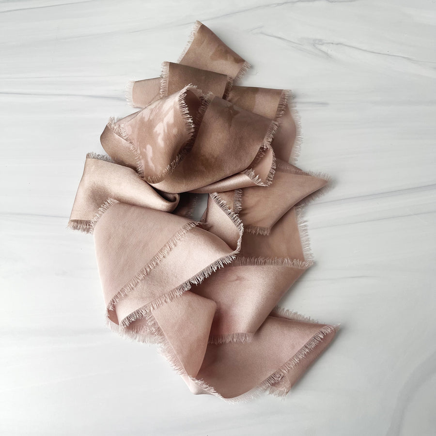 Marbled Brown - Dual Texture hand torn Silk Ribbon