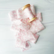 Printed pink Floral - Hand Frayed Cotton Ribbon