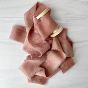 5 YARDS Marbled Dusty Mauve - Hand Frayed Cotton Ribbon