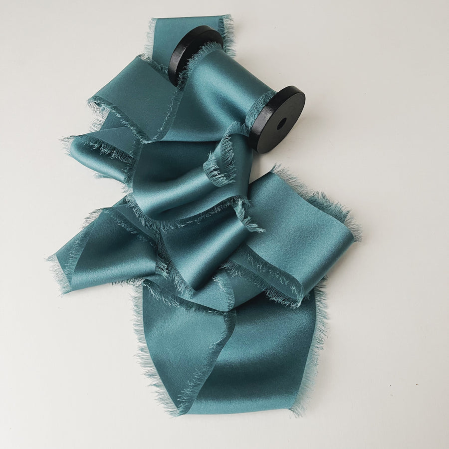 Timeless Teal - Dual Texture Silk Ribbon