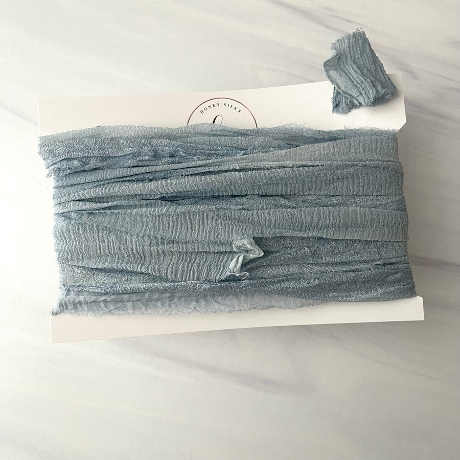 Hand Dyed Recycled Chiffon Ribbon - dusted blue