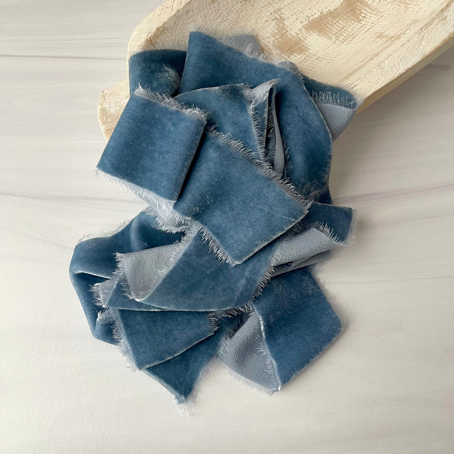 Dusty Blue Silk Velvet Ribbon
