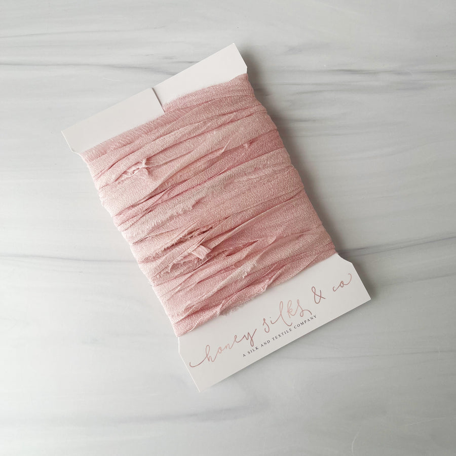 Hand Dyed Recycled Chiffon Ribbon - Pink Primrose