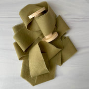 Muted Olive- Hand Frayed Cotton Ribbon