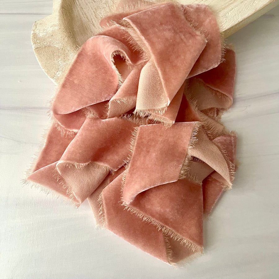 Soft Rose Gold Silk Velvet Ribbon