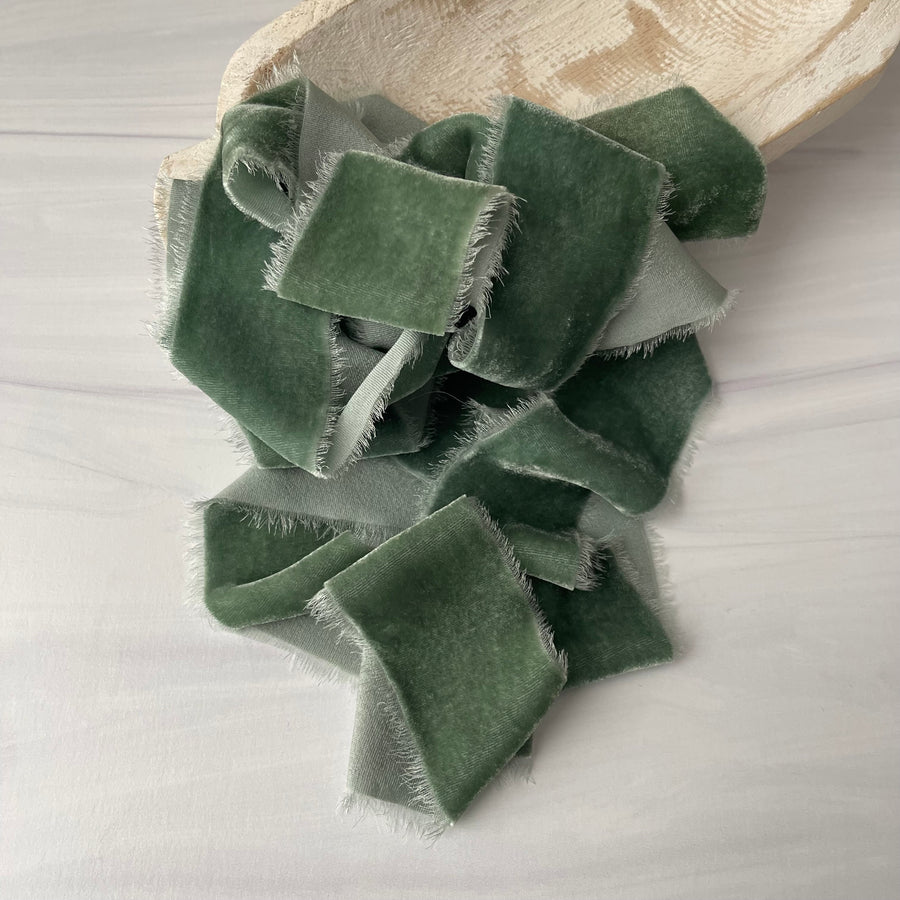Weathered Jade Silk Velvet Ribbon