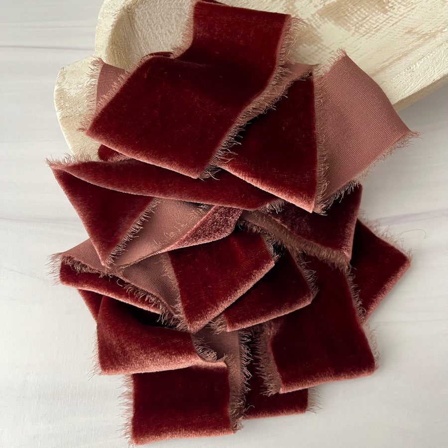 Copper Burgundy Silk Velvet Ribbon
