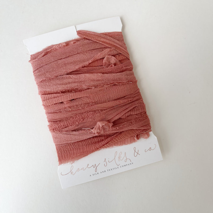 Hand Dyed Recycled Chiffon Ribbon -  Deep Rosewood