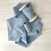 5 yards Subtle Marbled Dusty Blue - Hand Frayed Cotton Ribbon