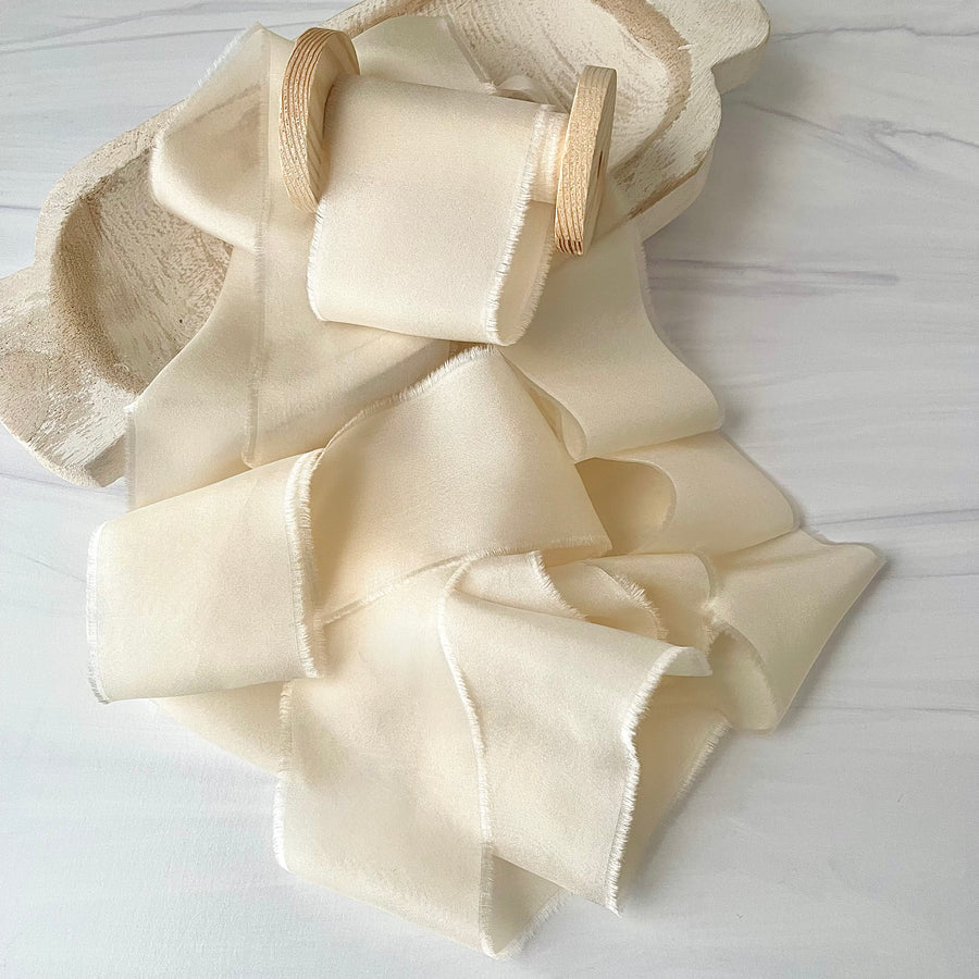 5 Yards Creamy Ivory - Heirloom Habotai Silk Ribbon