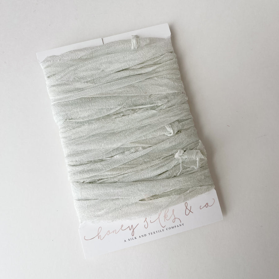 Hand Dyed Recycled Chiffon Ribbon - Palest Sage