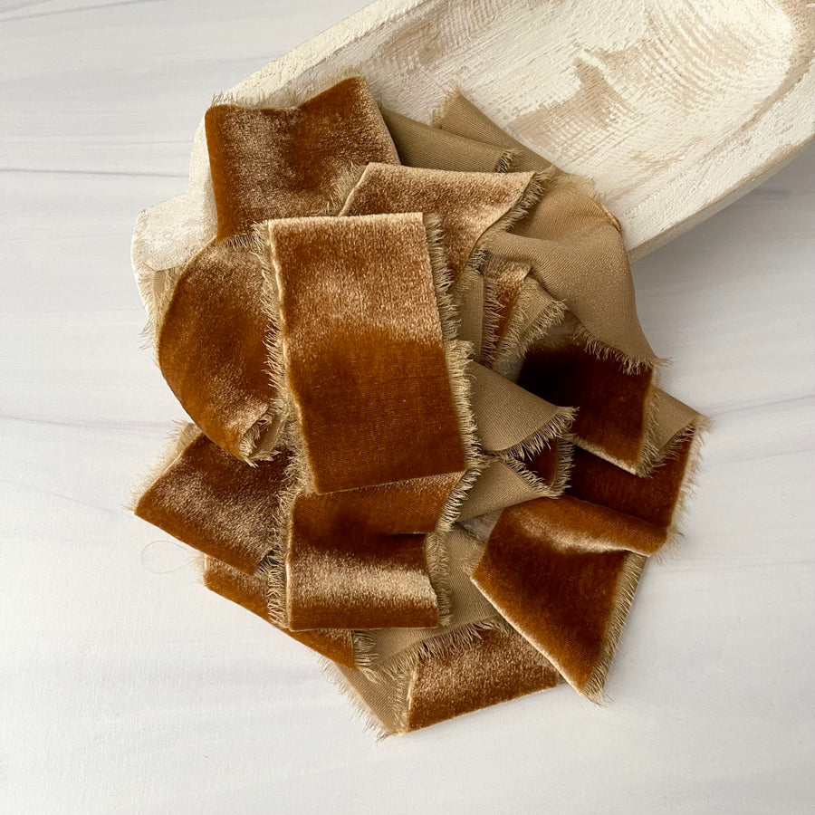 Deep Caramel Silk Velvet Ribbon