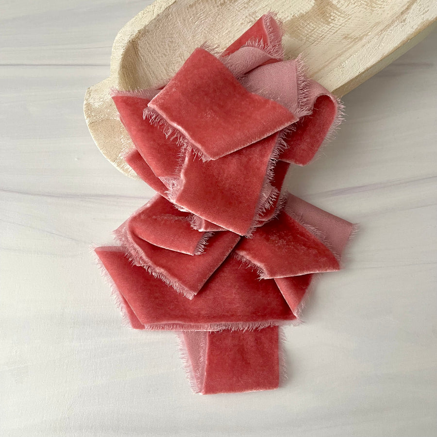 Antique Coral Silk Velvet Ribbon