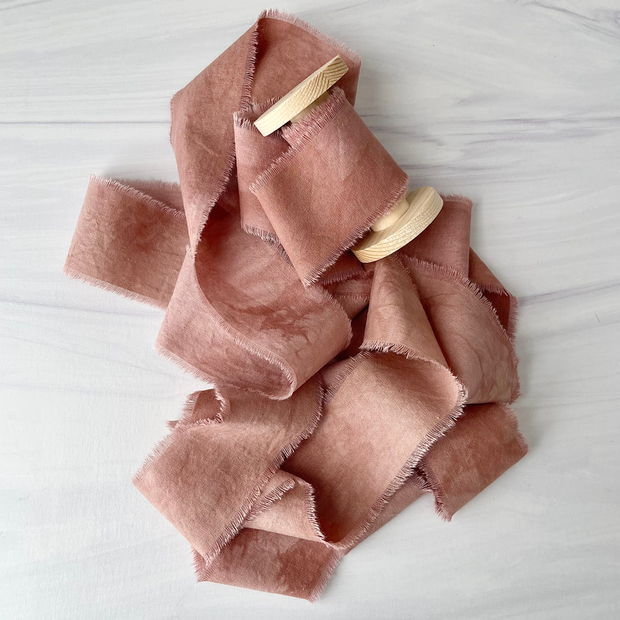 5 YARDS Marbled Dusty Mauve - Hand Frayed Cotton Ribbon