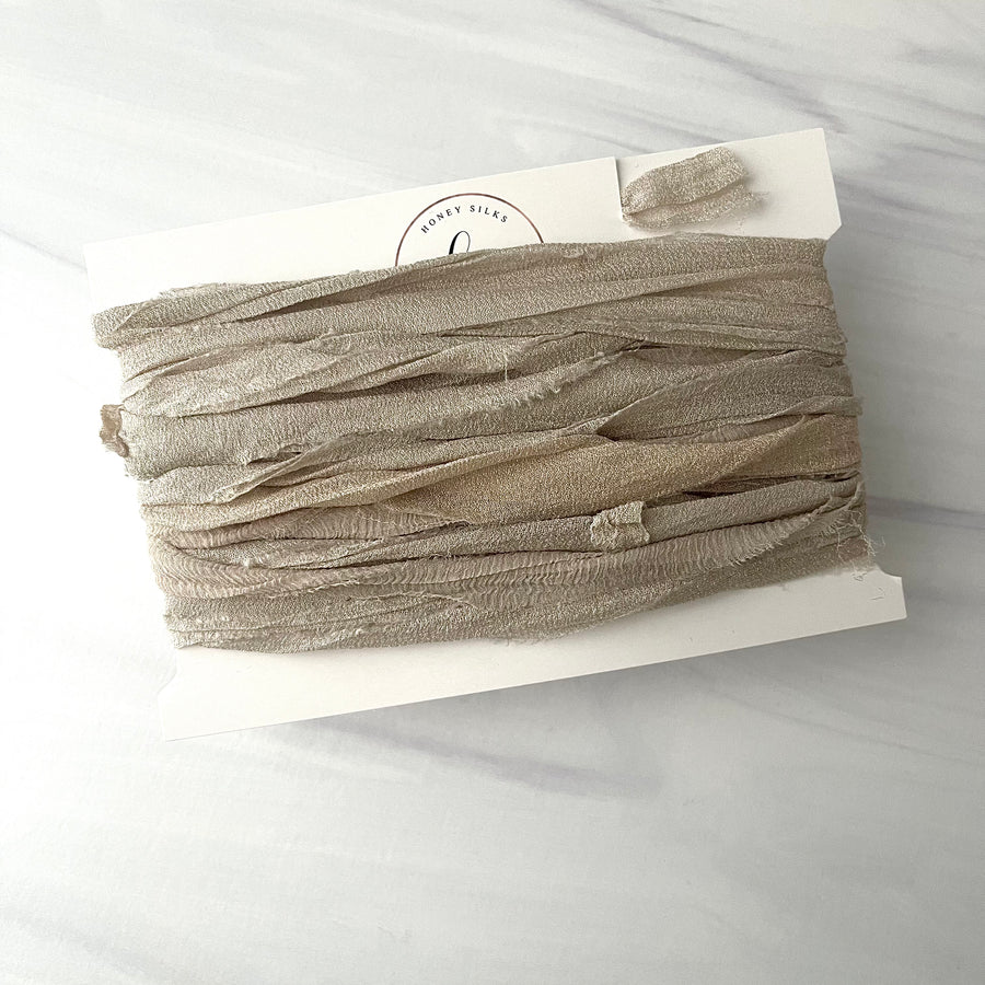 Hand Dyed Recycled Chiffon Ribbon - Parchment