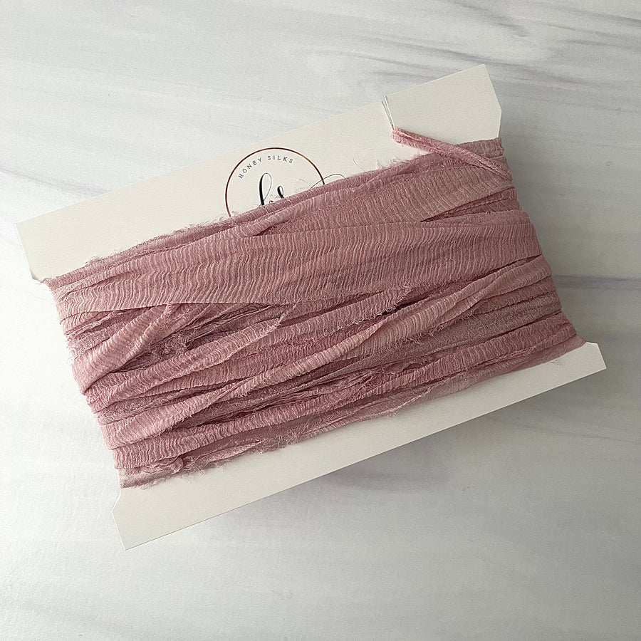 Hand Dyed Recycled Chiffon Ribbon - Dusty Rose