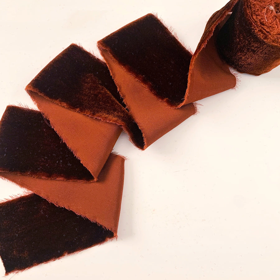 Deep Rust Silk Velvet Ribbon
