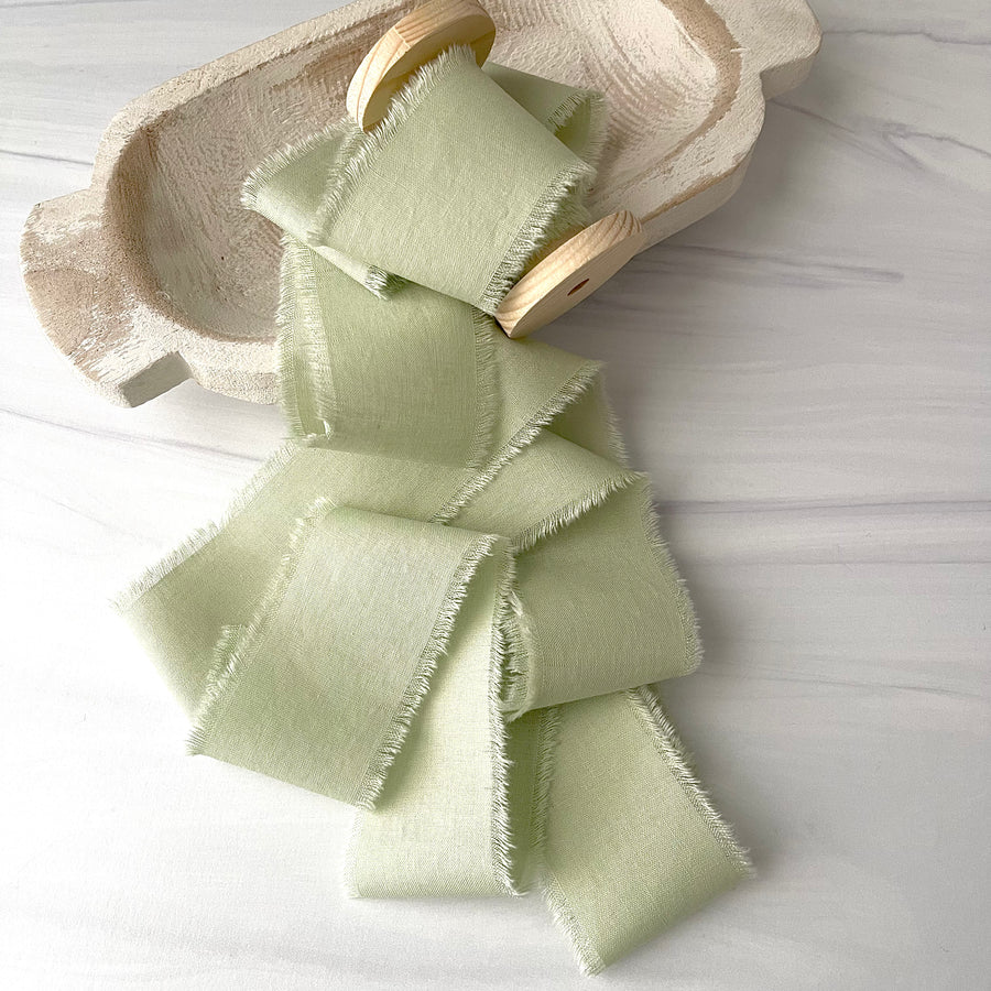 Soft Succulent - Hand Frayed Cotton Ribbon