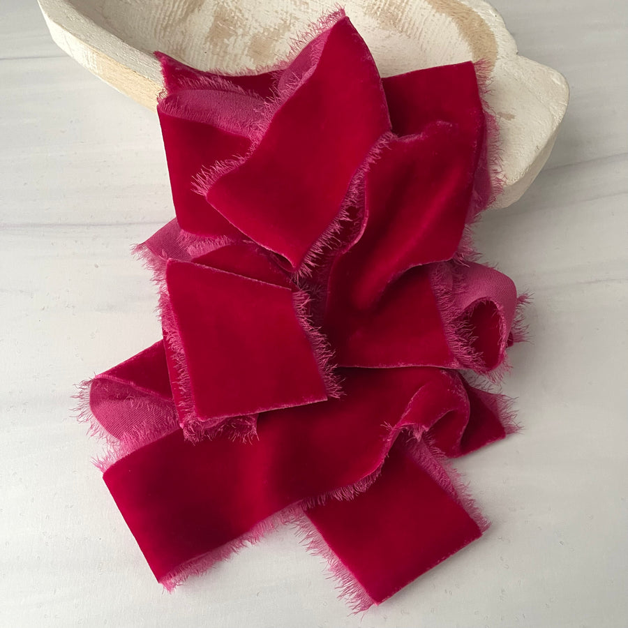 Very Berry Pink Silk Velvet Ribbon