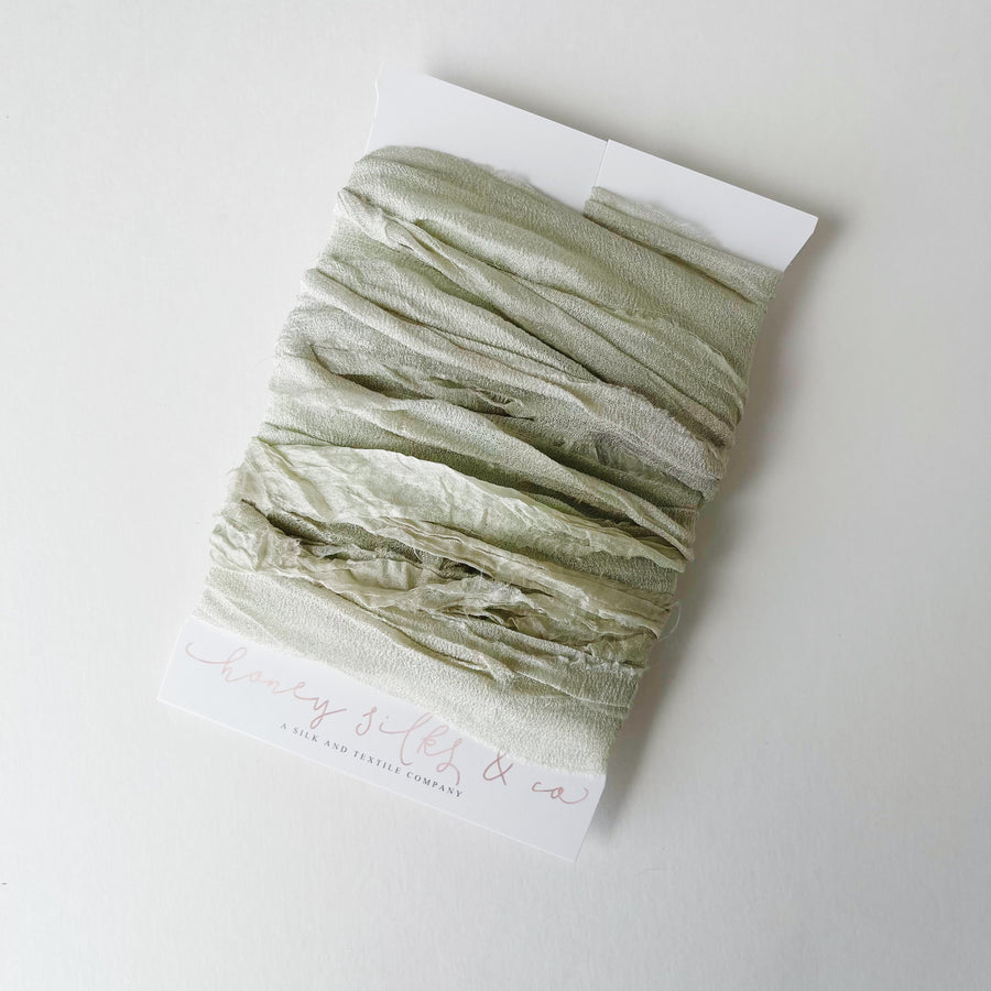 Hand Dyed Recycled Chiffon Ribbon - Soft Warm Sage