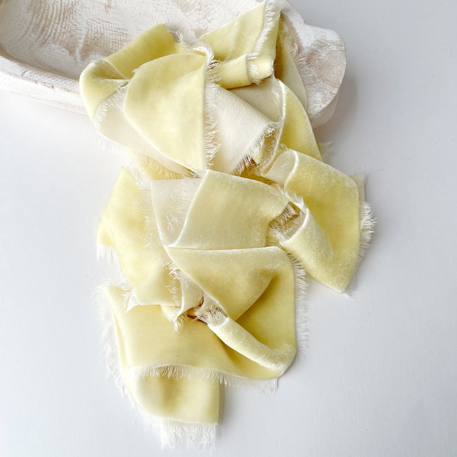 Lemon Custard Velvet Silk Ribbon