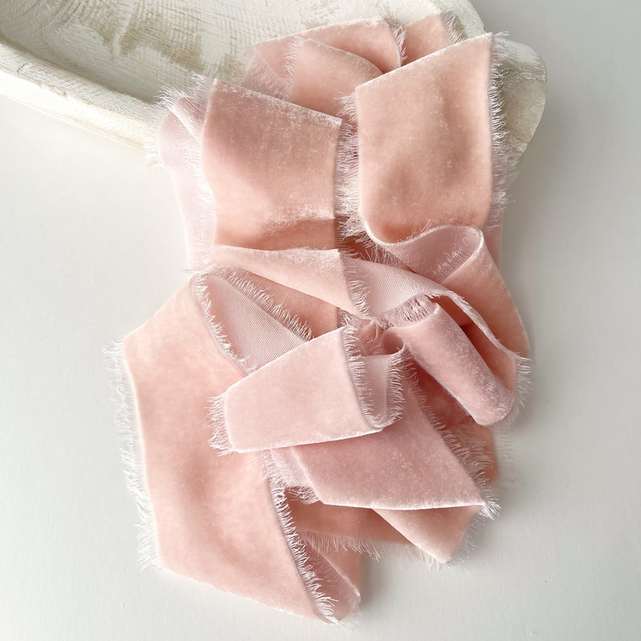 Creamy Peachy Pink Velvet Silk Ribbon