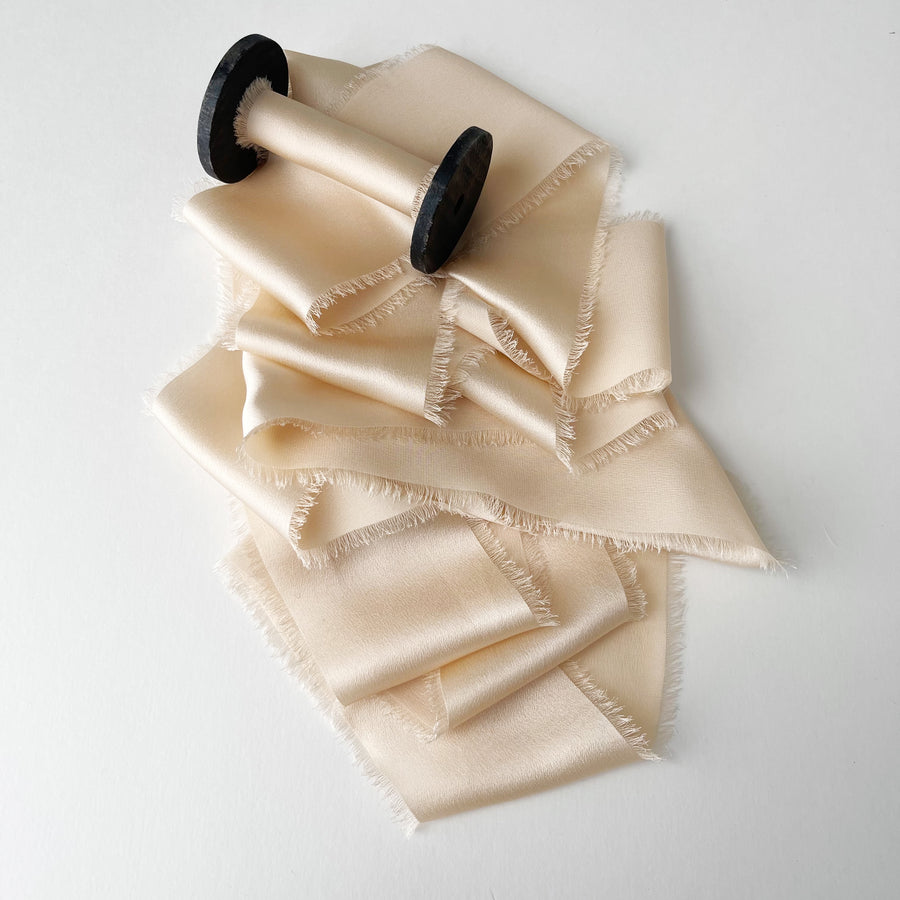 Champagne - Dual Texture hand torn Silk Ribbon