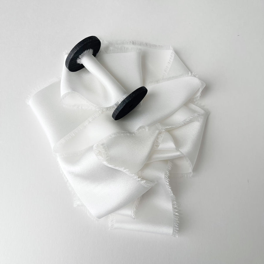 Snow - Dual Texture hand torn Silk Ribbon