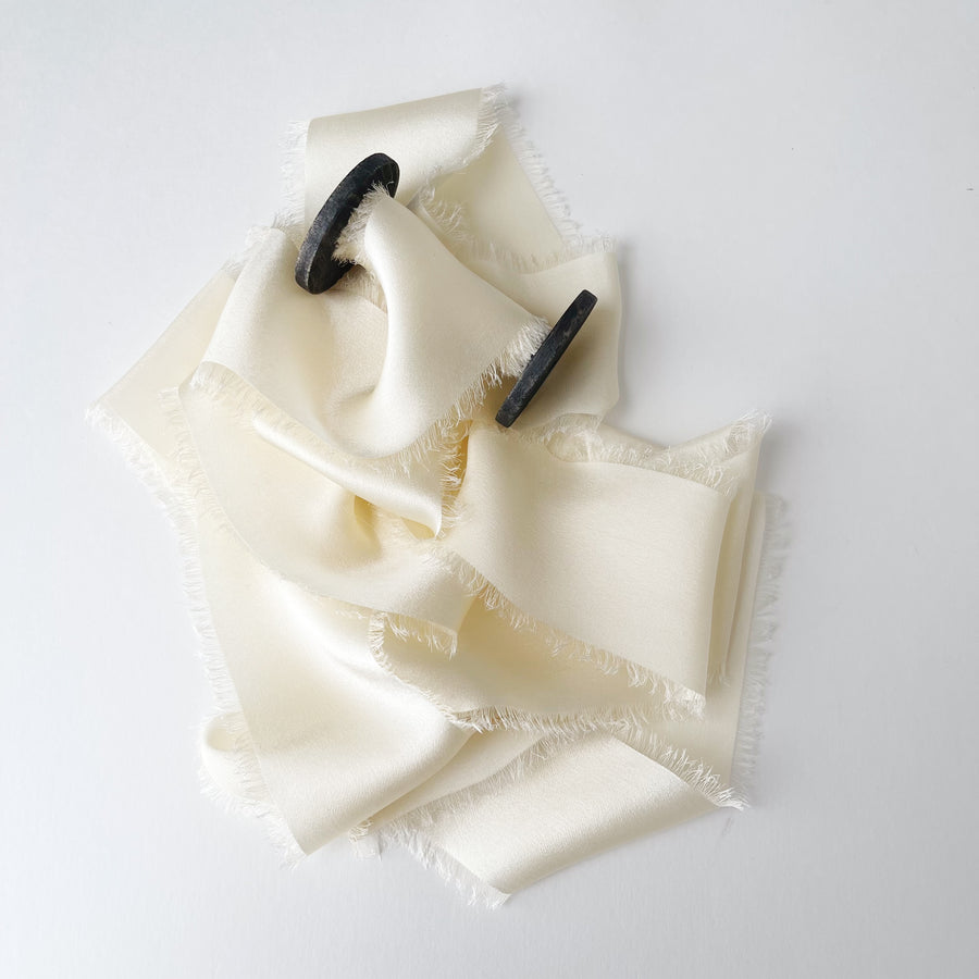Ivory - Dual Texture hand torn Silk Ribbon