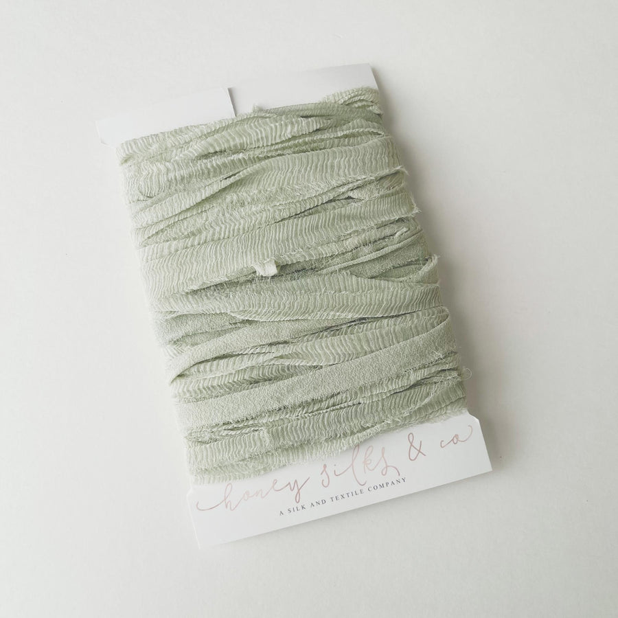 Hand Dyed Recycled Chiffon Ribbon - Pale Spearmint