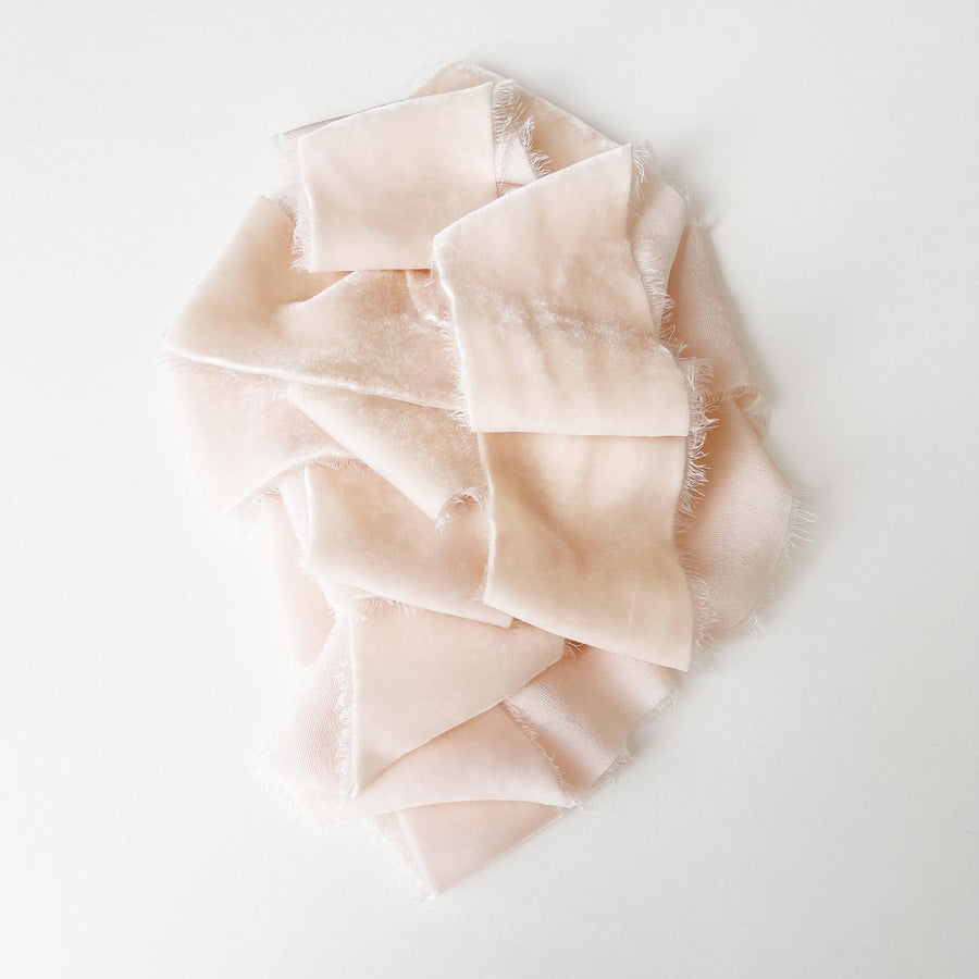 Palest Peach Velvet Silk Ribbon