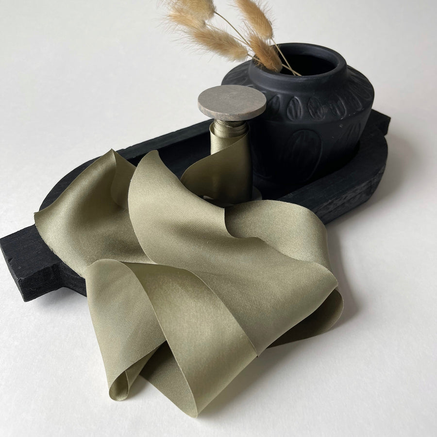 Olive - Dual Texture Silk Ribbon