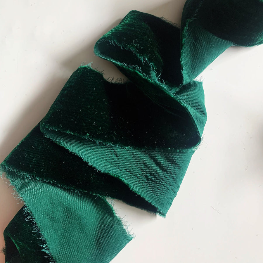 Emerald Velvet Silk Ribbon