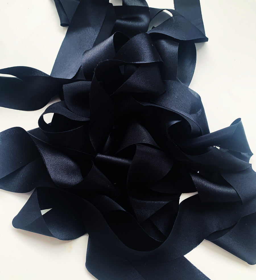 Jet Black - Dual Texture Silk Ribbon